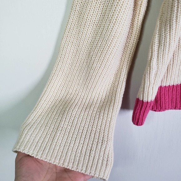The Reeds x J.Crew Colorblock Sweater M Pink Ivory Zip Zag Bell Sleeve - Picture 3 of 9